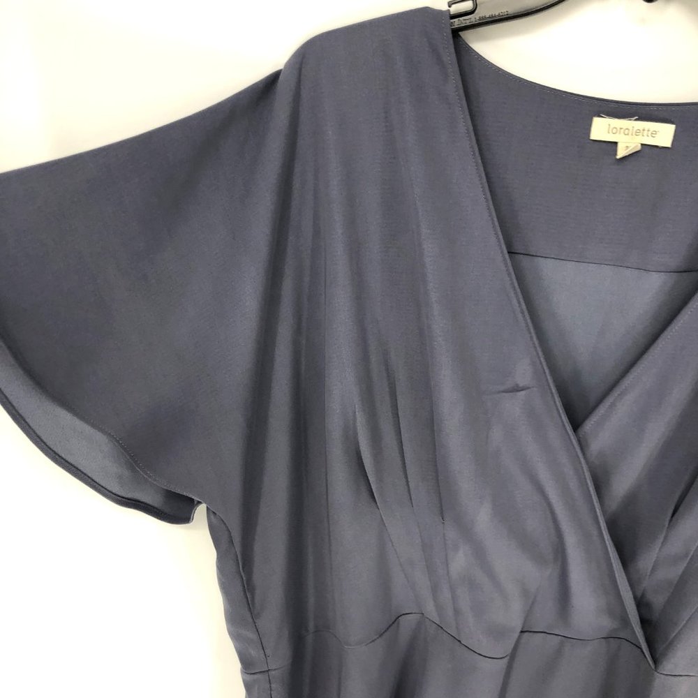 Loralette Dusty Blue Fit and Flare Surplice Dress - Picture 4 of 7
